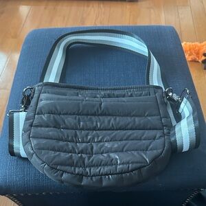 THINK ROYLN Black Quilted Bag with Striped Detachable Strap